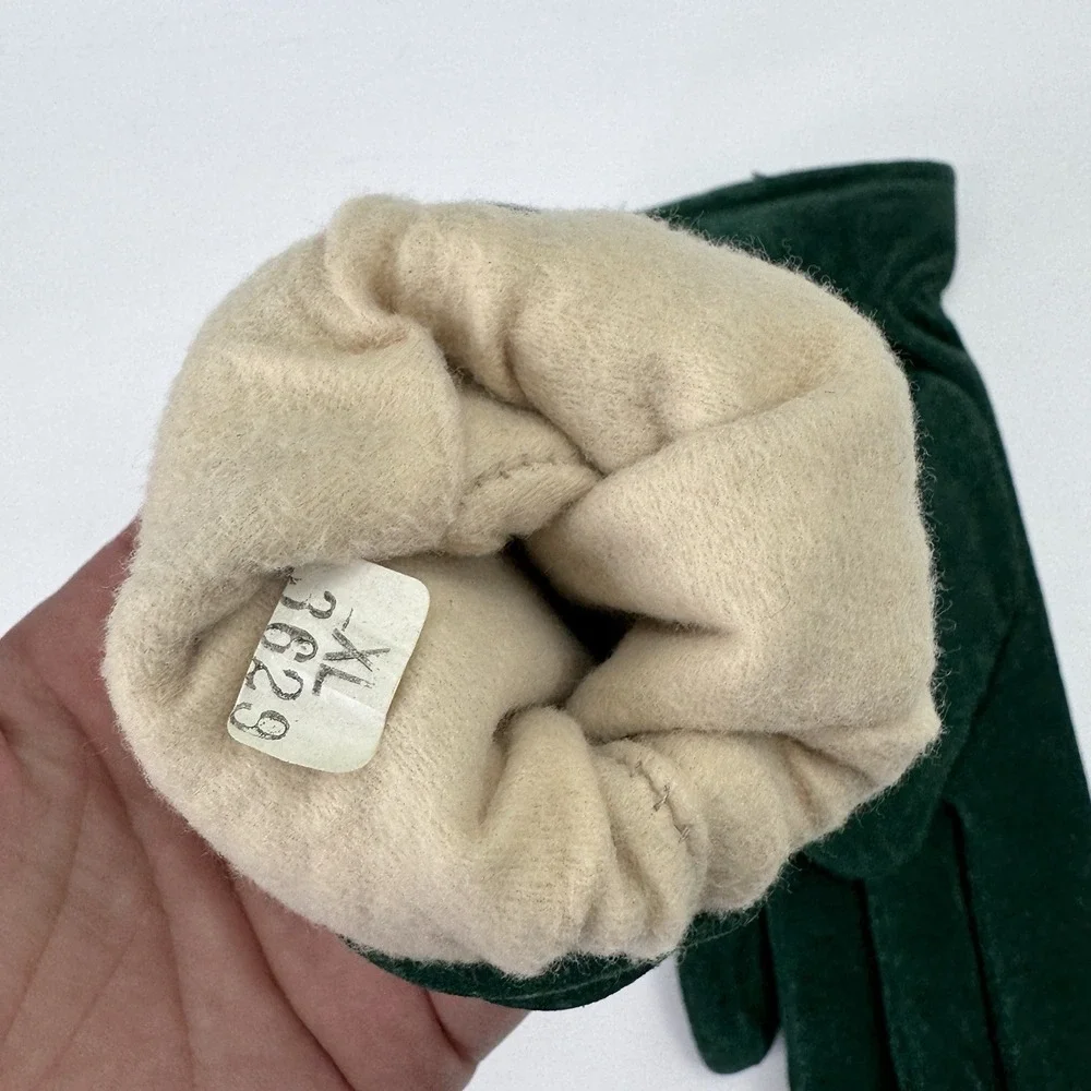 Vintage Fownes Suede Gloves Women XL Forest Green Fleece Line Leather Thinsulate